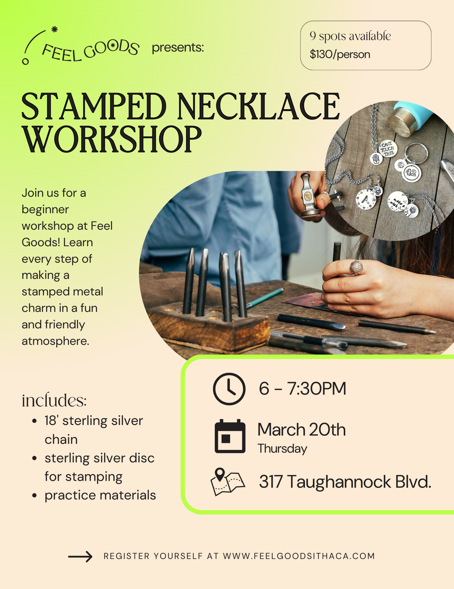 March 20th Stamp Design Necklace Workshop
