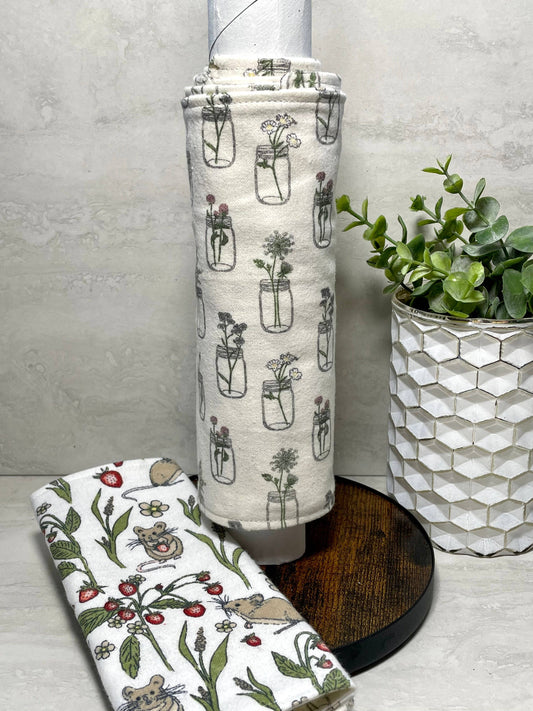 BaubleBee Co. Reusable Paper Towels - Floral/Mousie