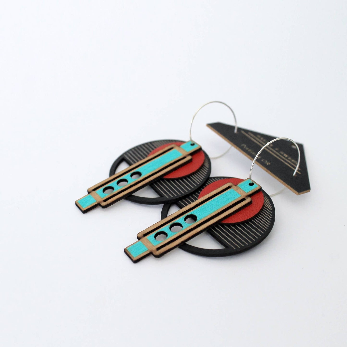 Otti Architectural Lightweight Leather+Birch earring: Wright RoB